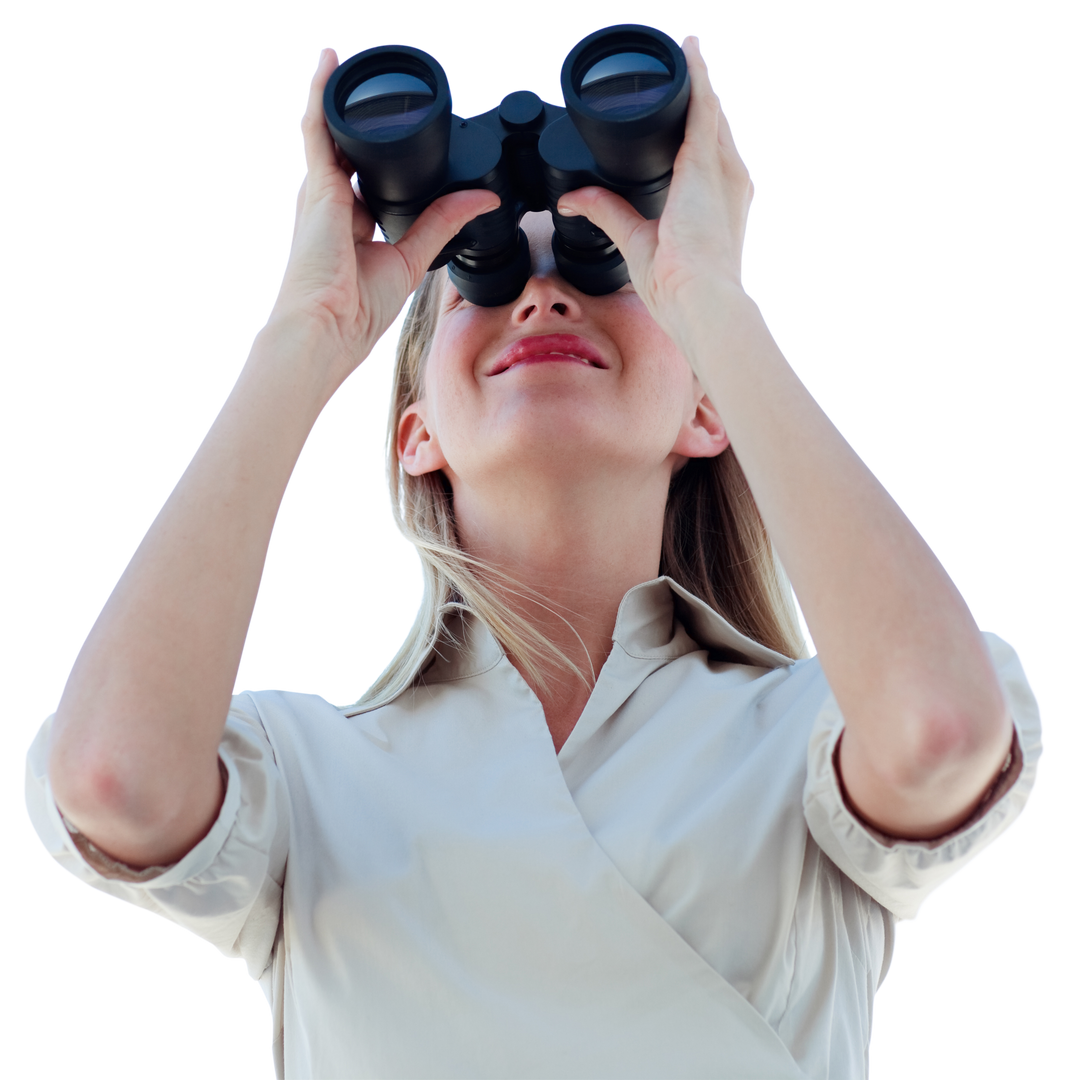 Transparent Image Businesswoman Looking Through Binoculars on White Background - Download Free Stock Images Pikwizard.com