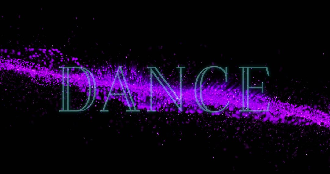 Dynamic Neon Dance Text Over Glittering Purple Background
