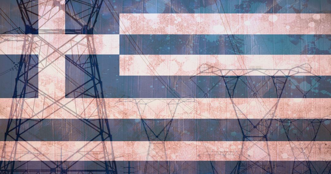 Greece Flag Over Power Lines Symbolizing Energy and Politics - Free Images, Stock Photos and Pictures on Pikwizard.com