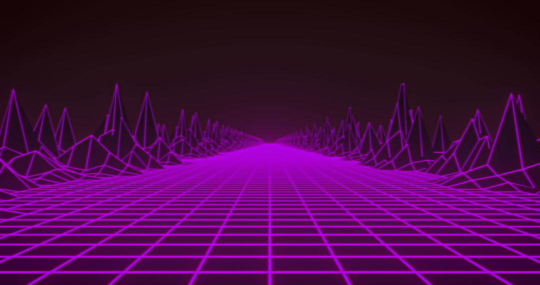 Futuristic Neon Grid with Digital Mountain Landscape