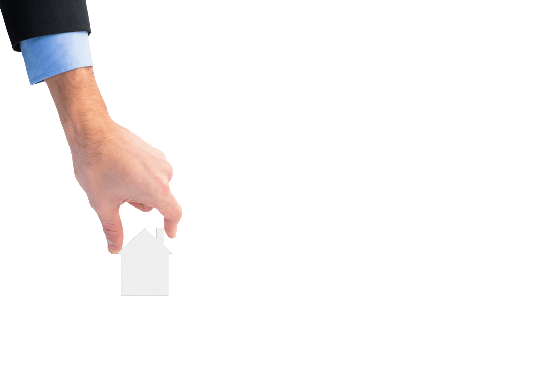 Transparent Background Male Hand Holding Small House Model