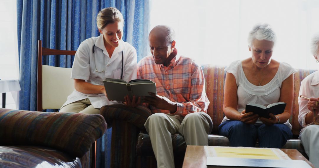 Diverse Group Engaged in Book Club Reading Session