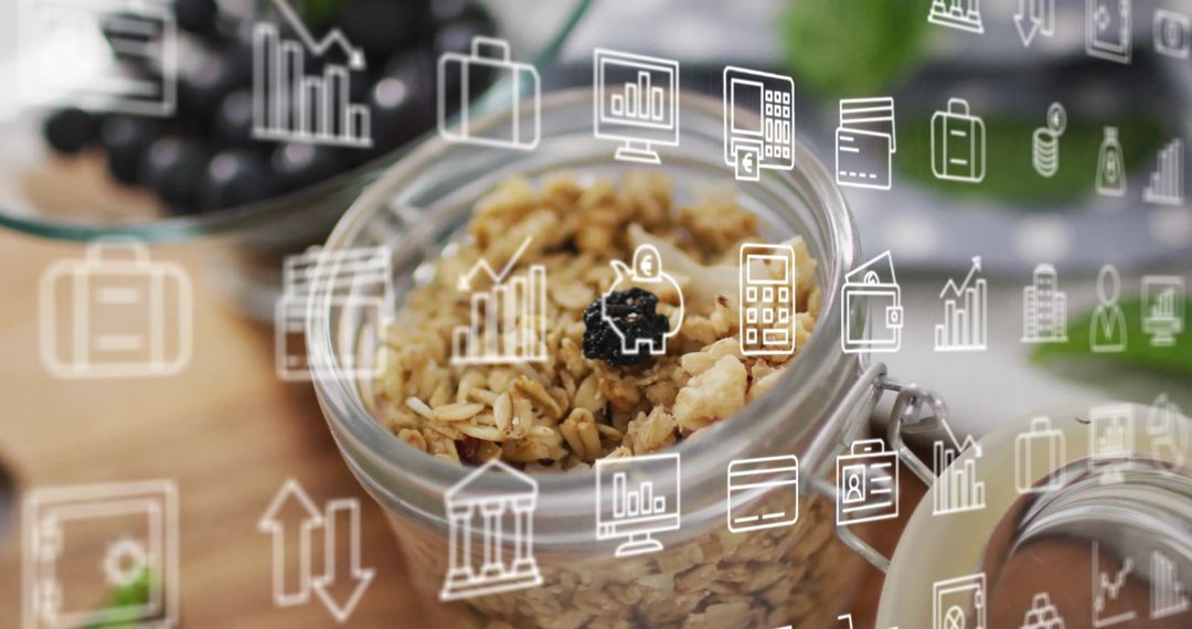 Healthy Organic Cereal Breakfast With Digital Data Overlay
