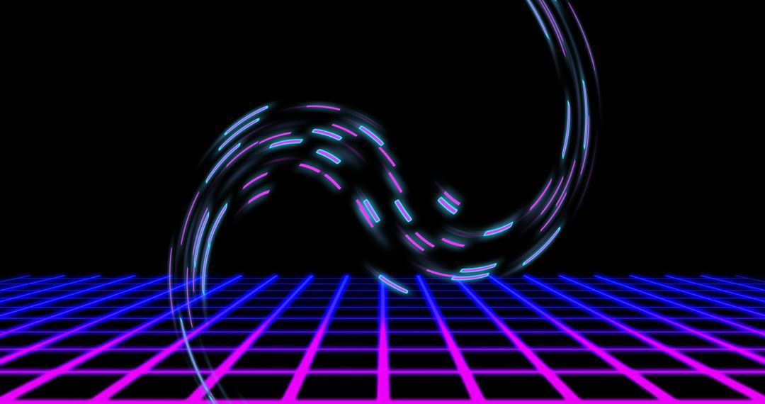 Digital Neon Wave on Futuristic Grid Surface