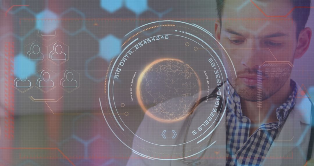 Futuristic Medical Data Interface with Doctor Analyzing