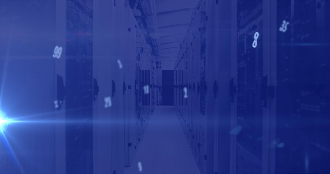 Tech Room with Digital Numbers Overlay on Server Concepts