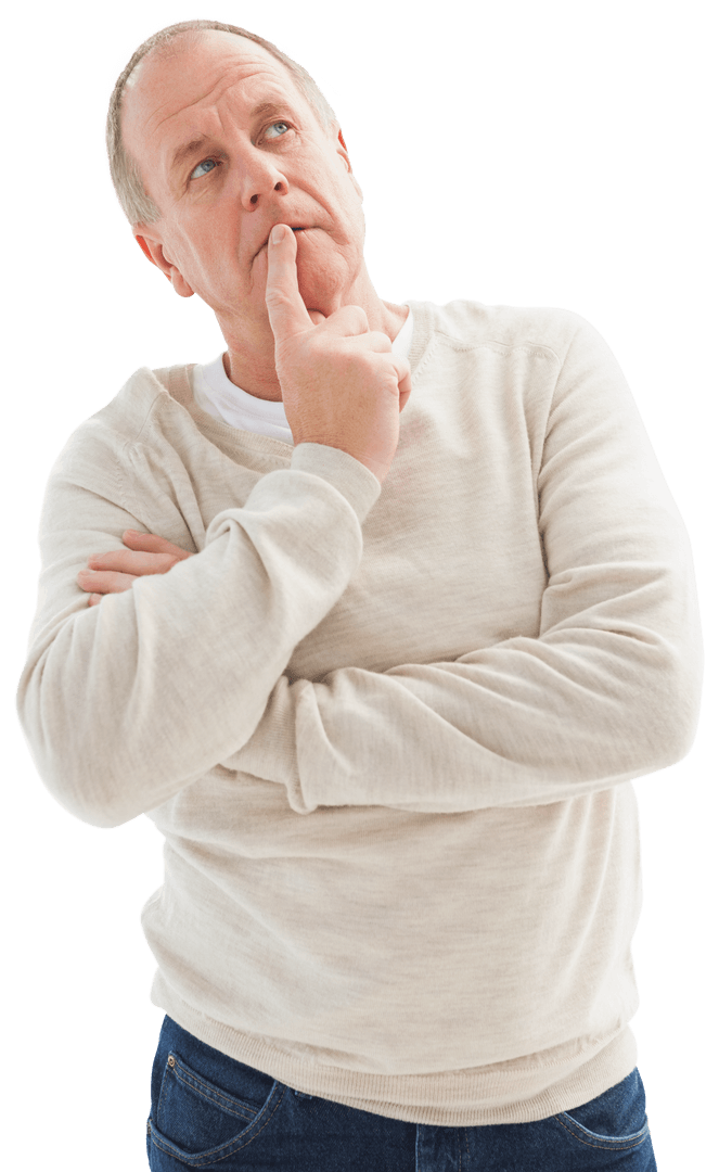 Transparent Thoughtful Mature Man with Hand on Chin