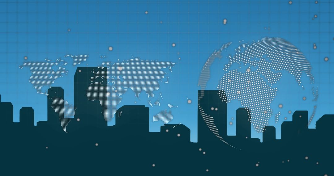 Digital Interface and Data Processing in Blue Cityscape Background