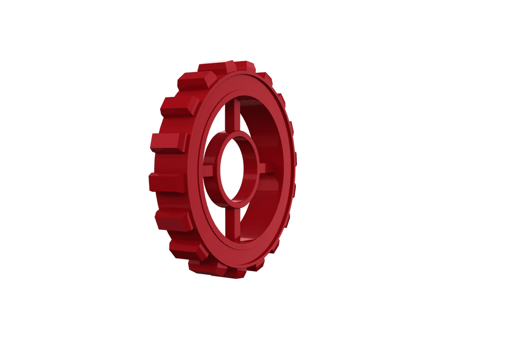 Red Gear on Transparent Background Plastic Texture