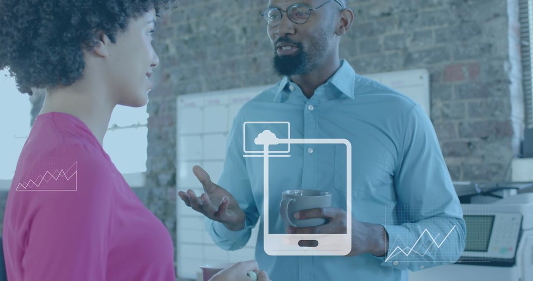 Diverse Colleagues Discussing Digital Interface in Modern Office