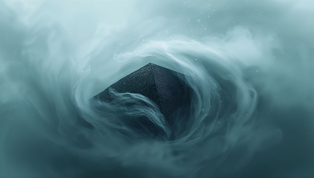 Mystical Pyramid in Vortex with Surreal Swirling Mist