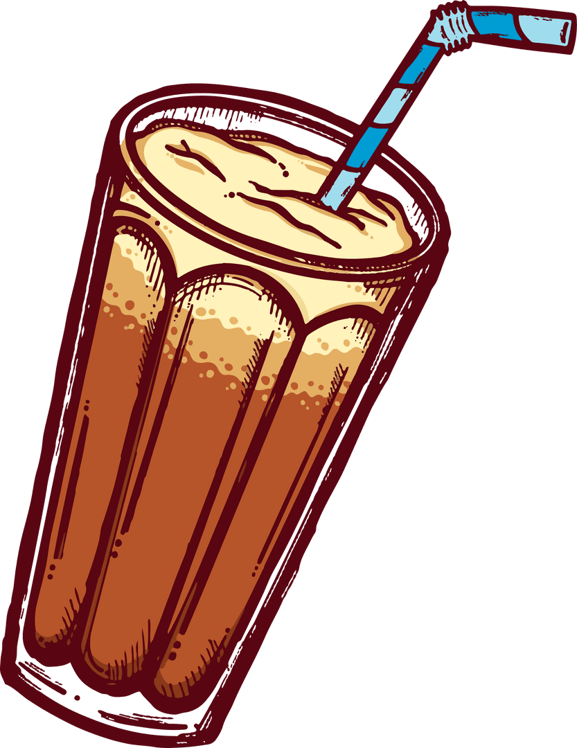 Ridged Glass Iced Coffee with Striped Straw Transparent