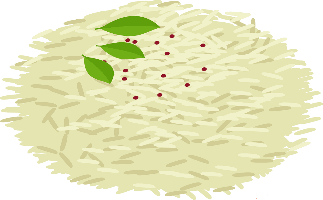 Transparent Rice Pile with Leaves and Pepper Illustration
