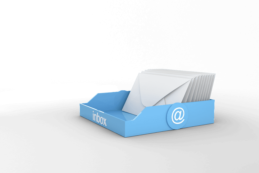 Transparent Email Inbox Icon with Blue Tray and Envelopes