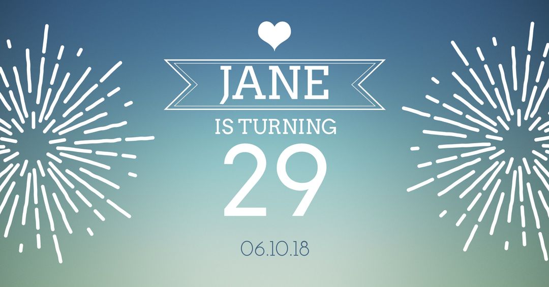 Birthday Invitation Celebration Template with Fireworks and Heart