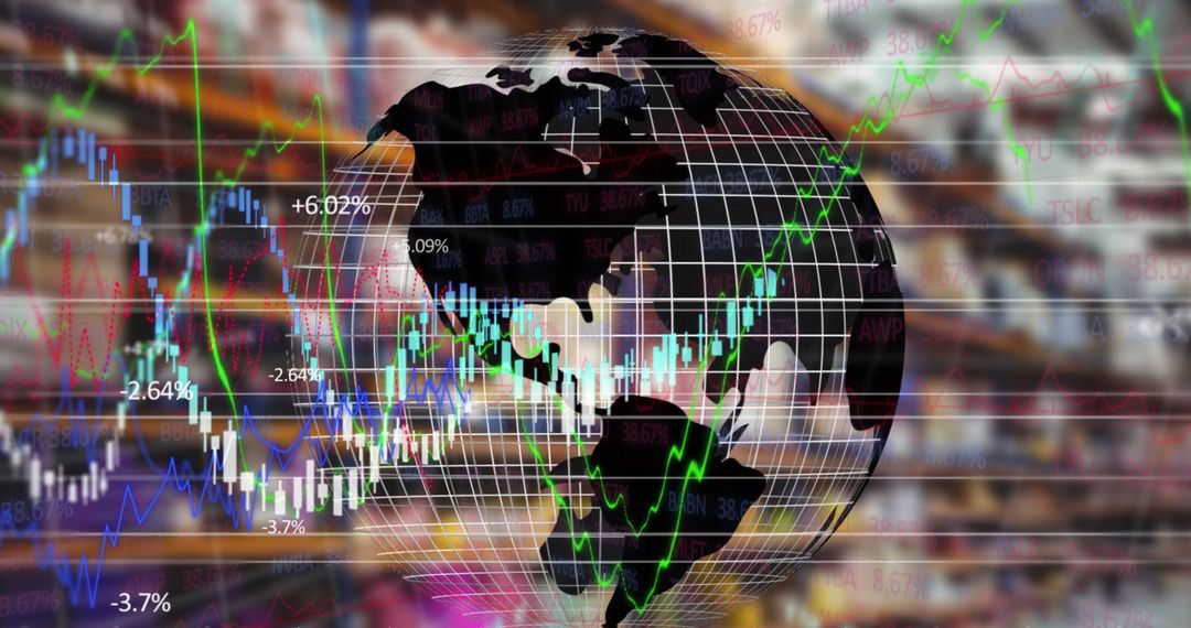 Global Stock Market Trends with Spinning Globe in Warehouse