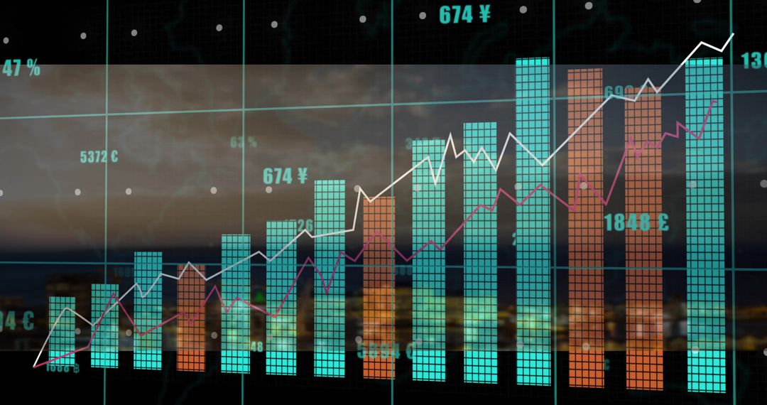 Displaying Vertical Bar Chart on Night Dashboard with Rising Trend Lines and City Skyline