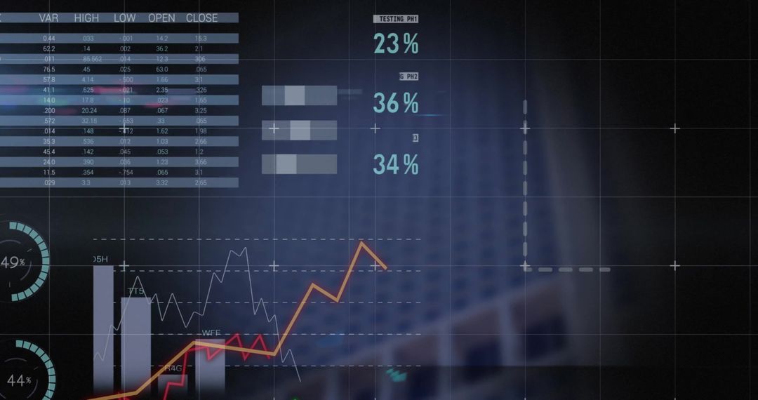 Digital Interface with Graphs and Data Overlaid on Building