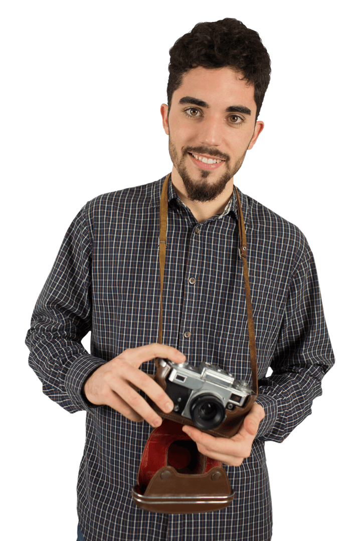 Transparent Background Photographer Holding Vintage Camera