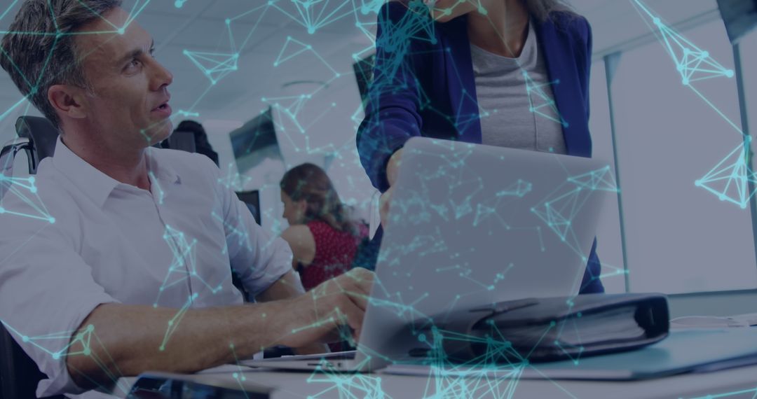 Innovative Team Collaborating with Digital Network Overlay