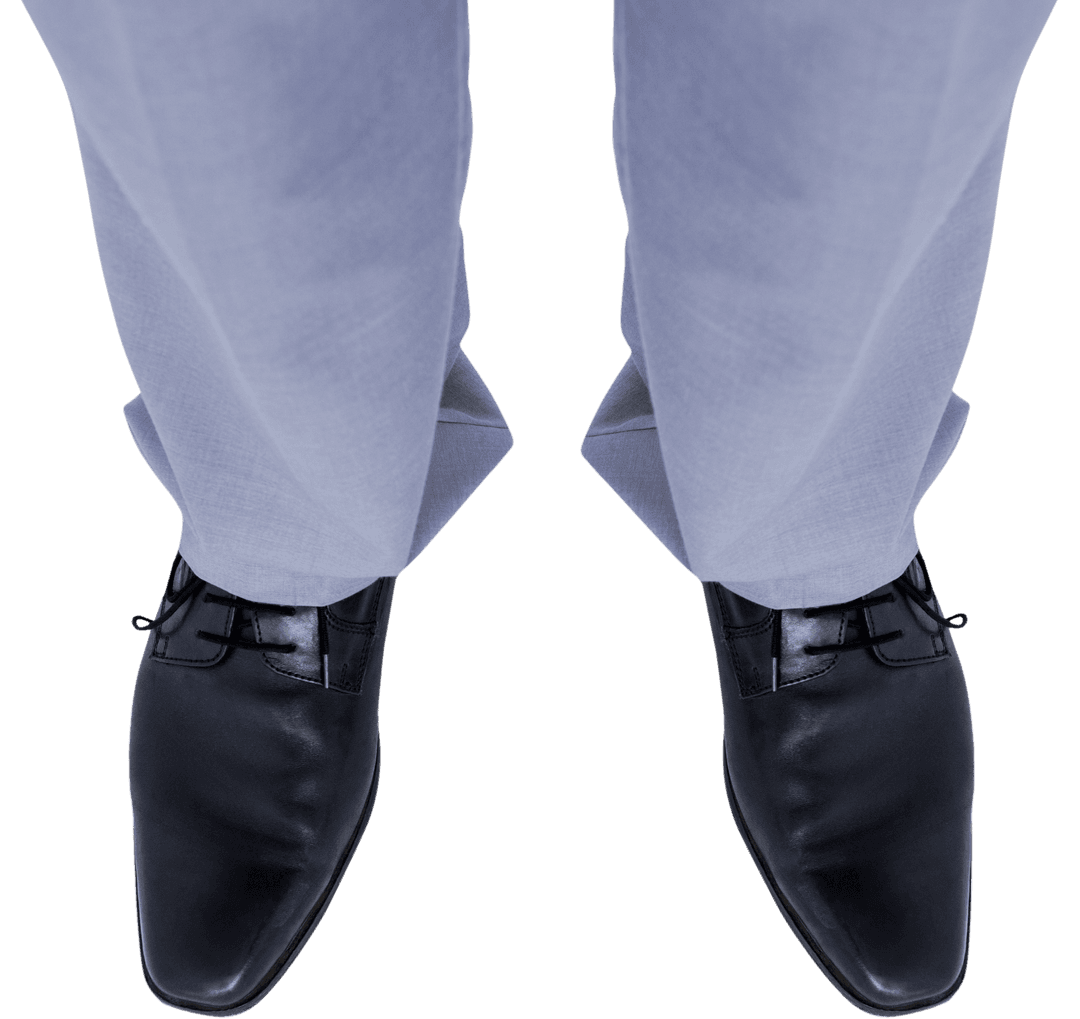 Transparent View Formal Shoes Black Leather and Gray Trousers