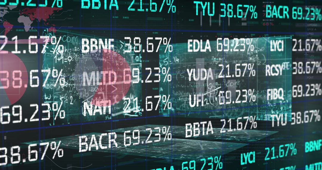 Digital Financial Metrics in Modern Workspace with Floating Data Overlay