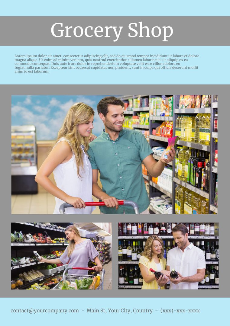 Happy Couple Shopping in Grocery Store Aisles - Download Free Stock Templates Pikwizard.com