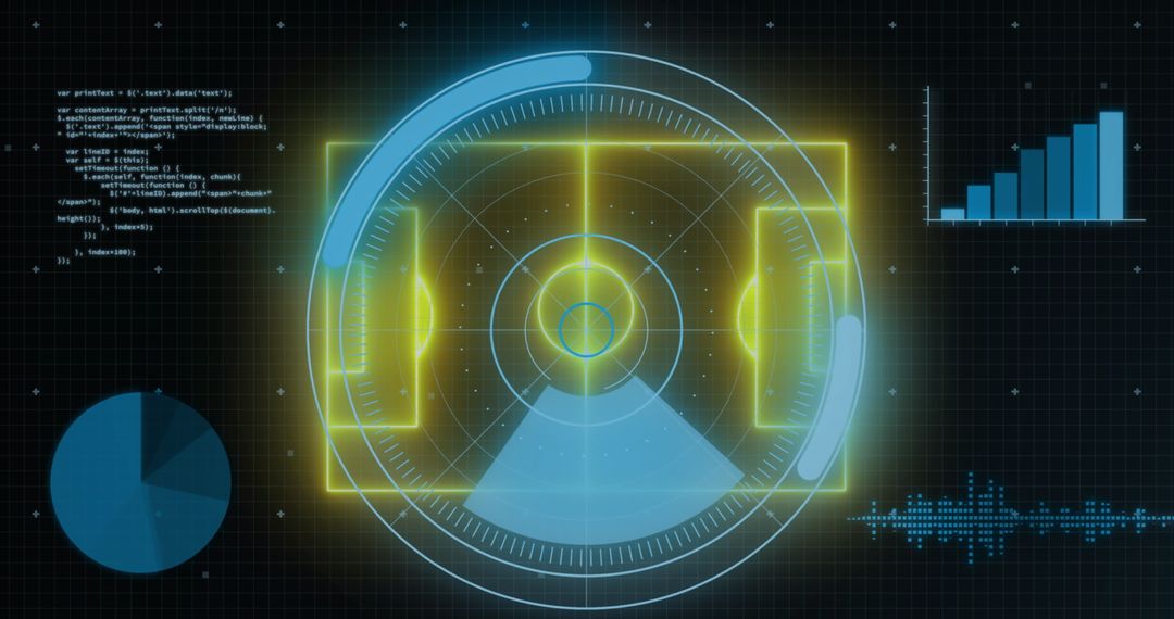 Digital Interface with Graphs and Gears on Blue Background