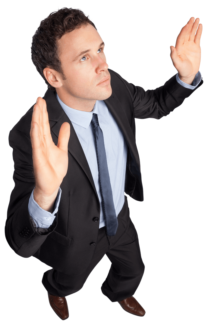 Transparent View of Businessman with Arms Raised