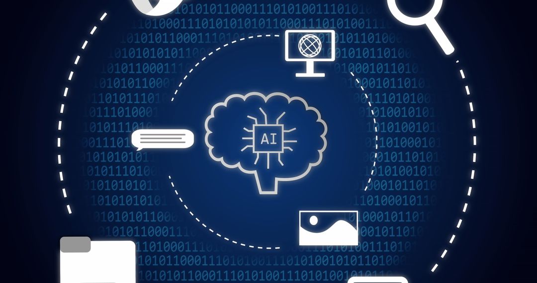 Digital Brain and AI Concept with Technology Icons