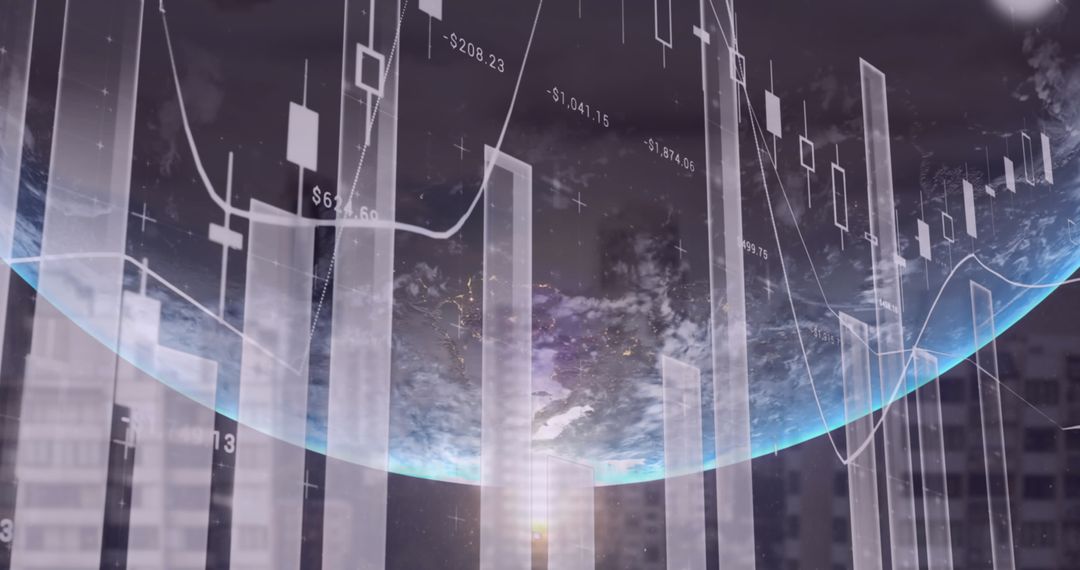 Futuristic Digital Data Interface Over Cityscape