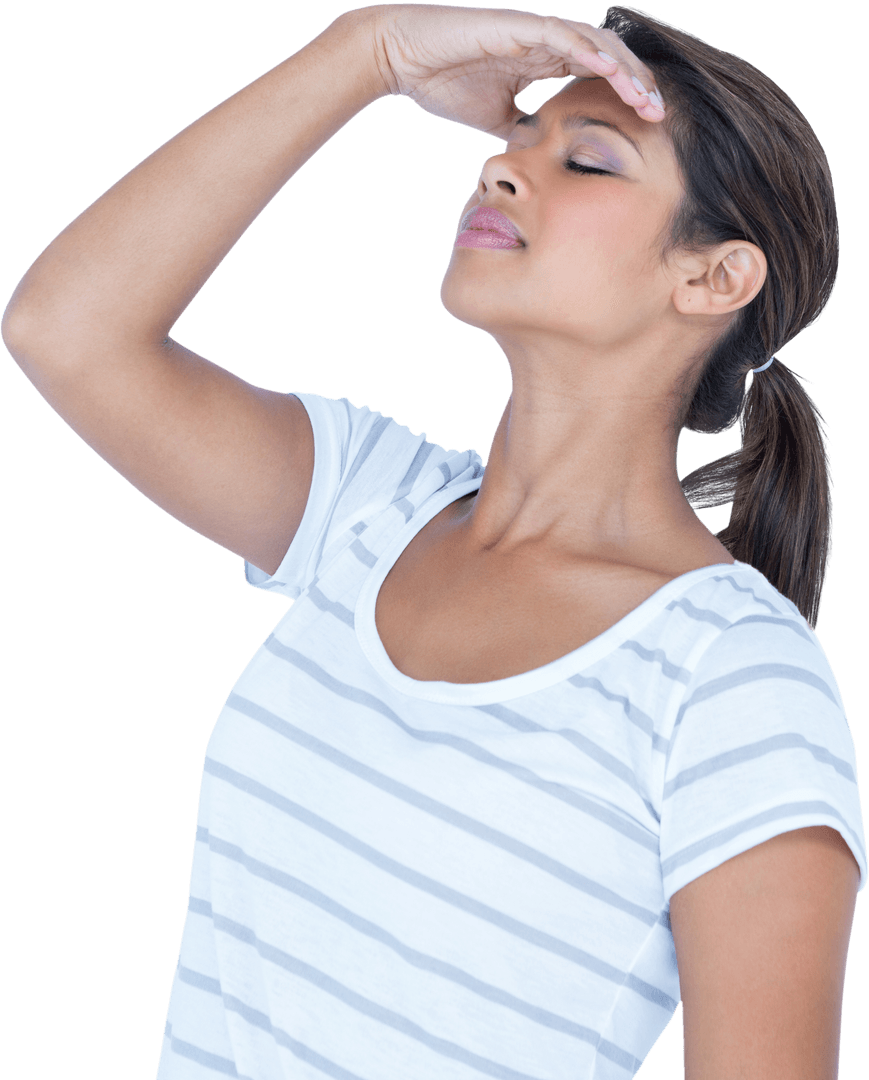 Transparent Background Woman Expressing Headache and Distress