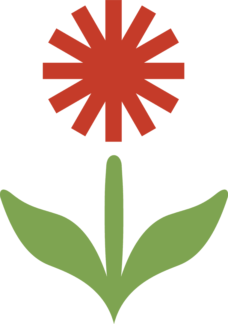 Flat Design Flower with Red Bloom on Transparent Background