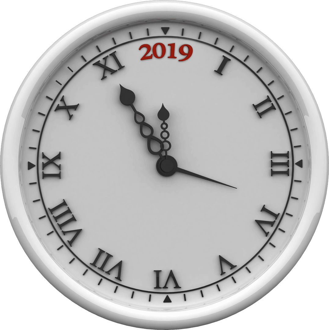 Antique Clock Illustration with 2019 on Transparent Background