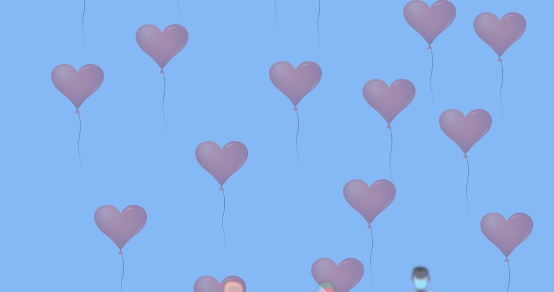 Heart Balloons Floating Above Healthcare Workers Illustrating COVID-19 Hope