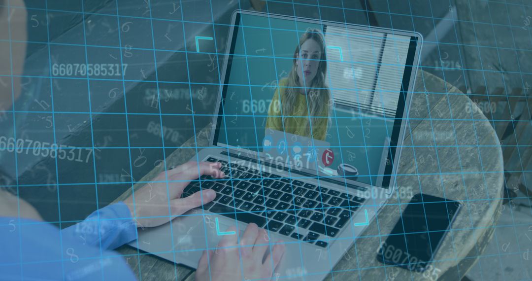 Virtual Meeting and Cybersecurity Concept with Digital Overlay