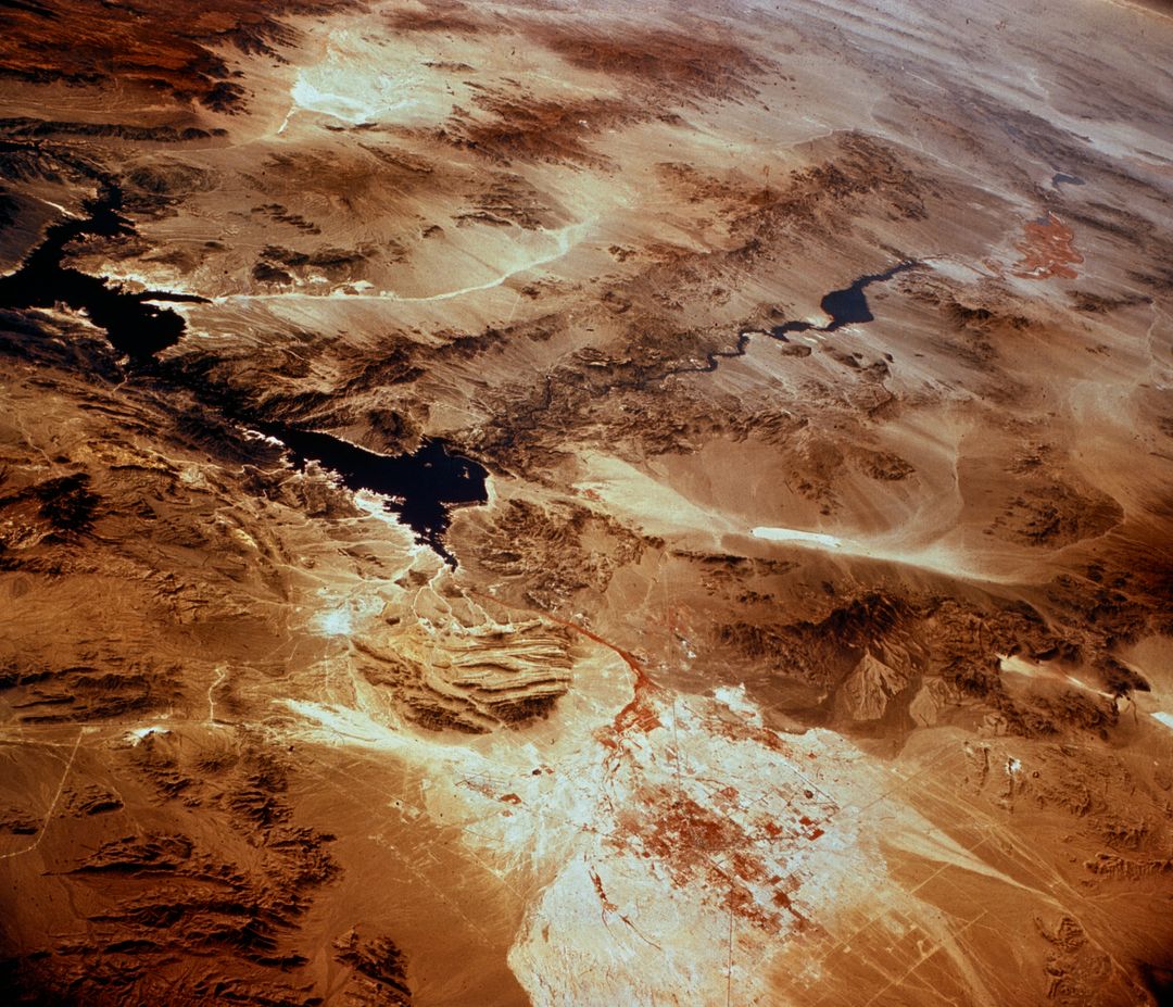 Southwestern US, with Las Vegas, NV in foreground, taken by X-15 Hycon HR-236 Camera during flt. 2-39-70 on June 27, 1965 - Free Images, Stock Photos and Pictures on Pikwizard.com