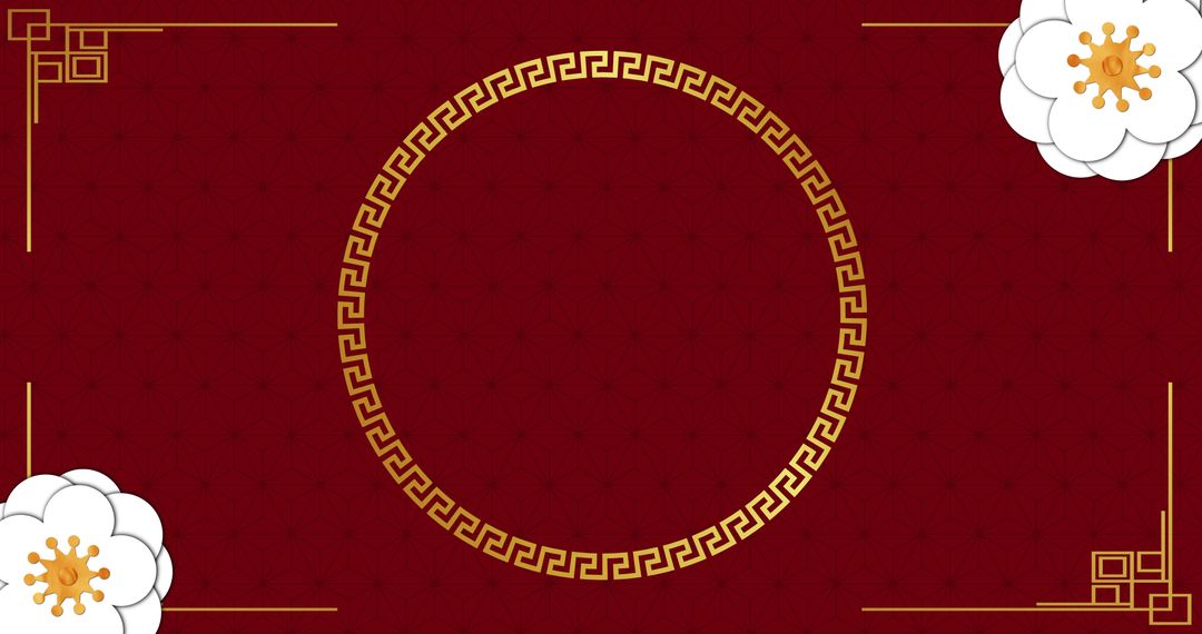 Chinese New Year Red Background with Golden Circle and Flowers