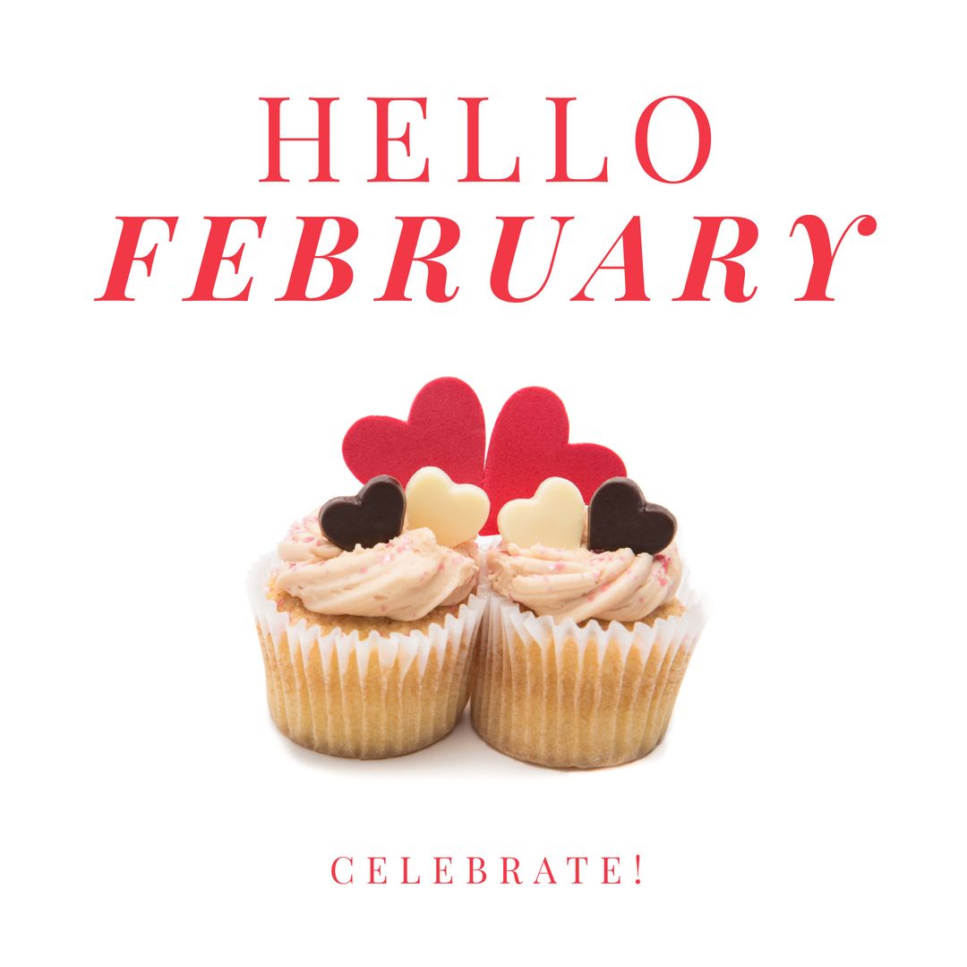 Festive February Greeting with Cupcakes and Heart Decorations - Download Free Stock Templates Pikwizard.com