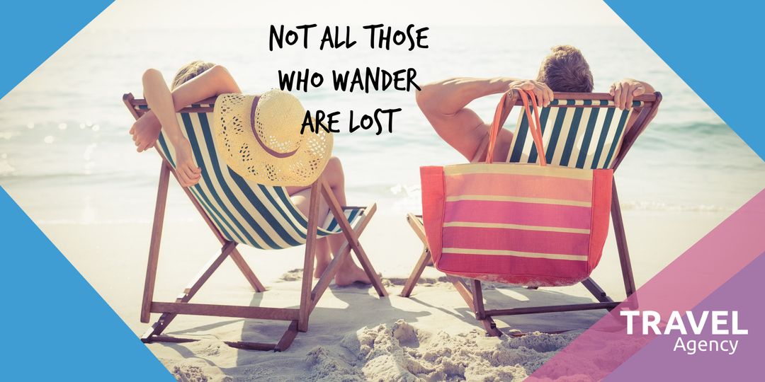 Couple Relaxing on Beach Chairs with Inspirational Quote - Download Free Stock Templates Pikwizard.com