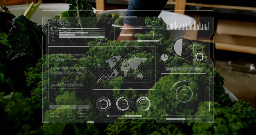 Person Harvesting Kale with AR Technology Overlay in Modern Farm