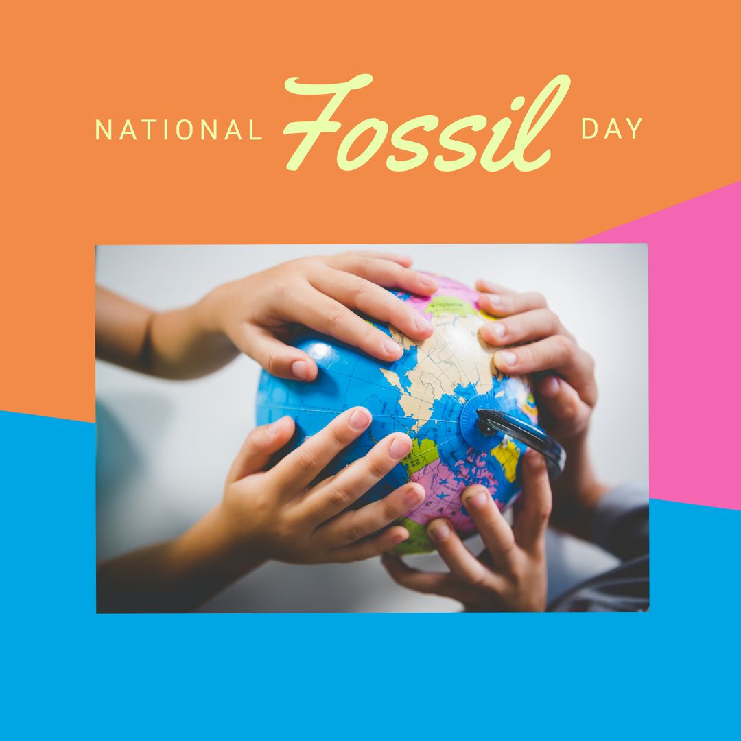 Diverse Hands Holding Globe Celebrating National Fossil Day