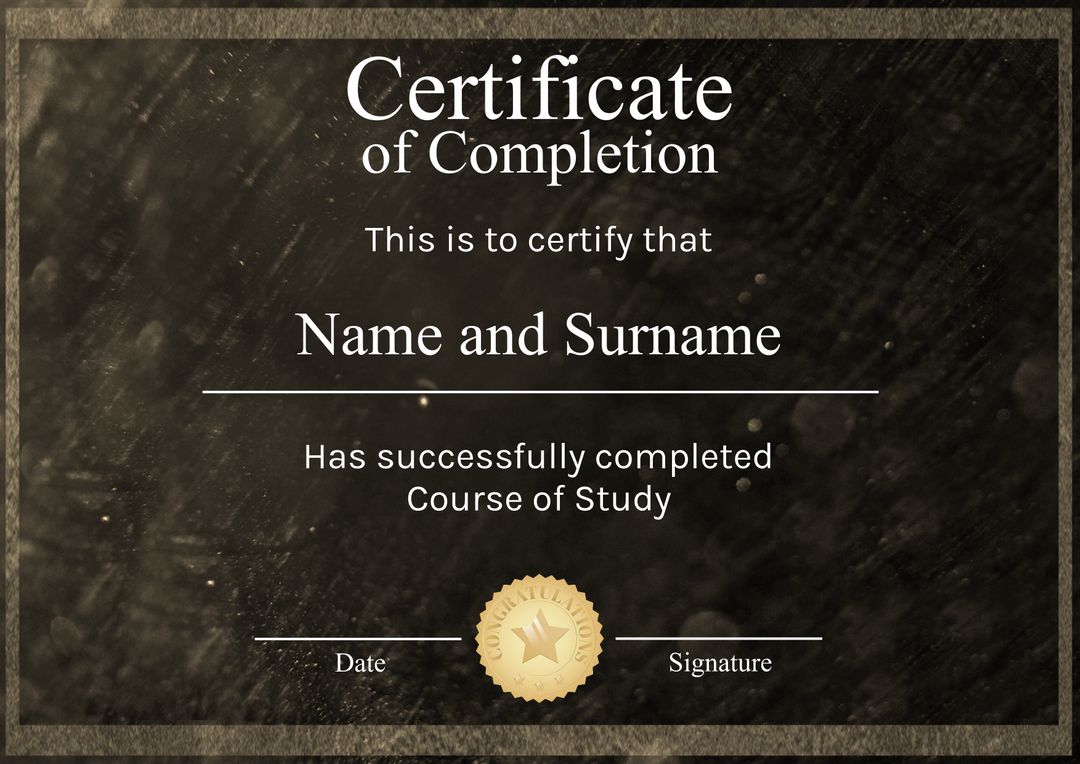 Elegant Certificate of Completion Template with Gold Frame on Dark Background - Download Free Stock Templates Pikwizard.com