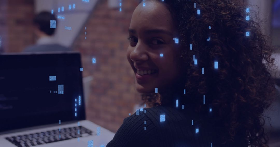 Woman Engaged in Data Processing on Laptop