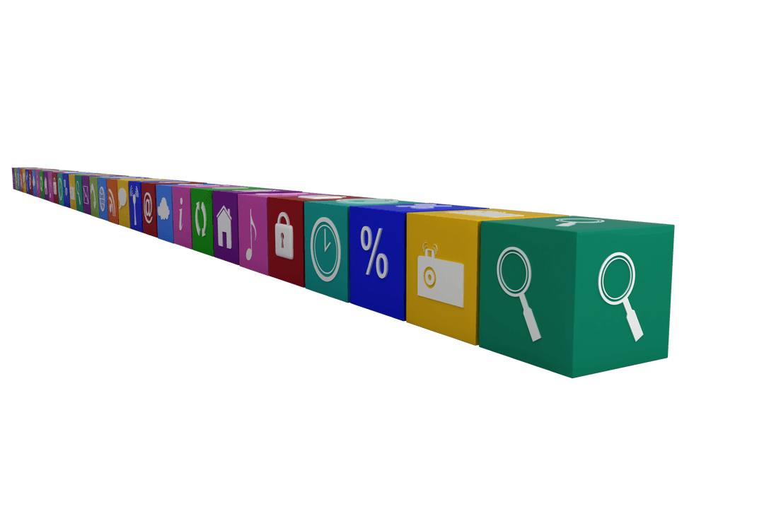 Colorful Row of Digital Icons on Transparent Background