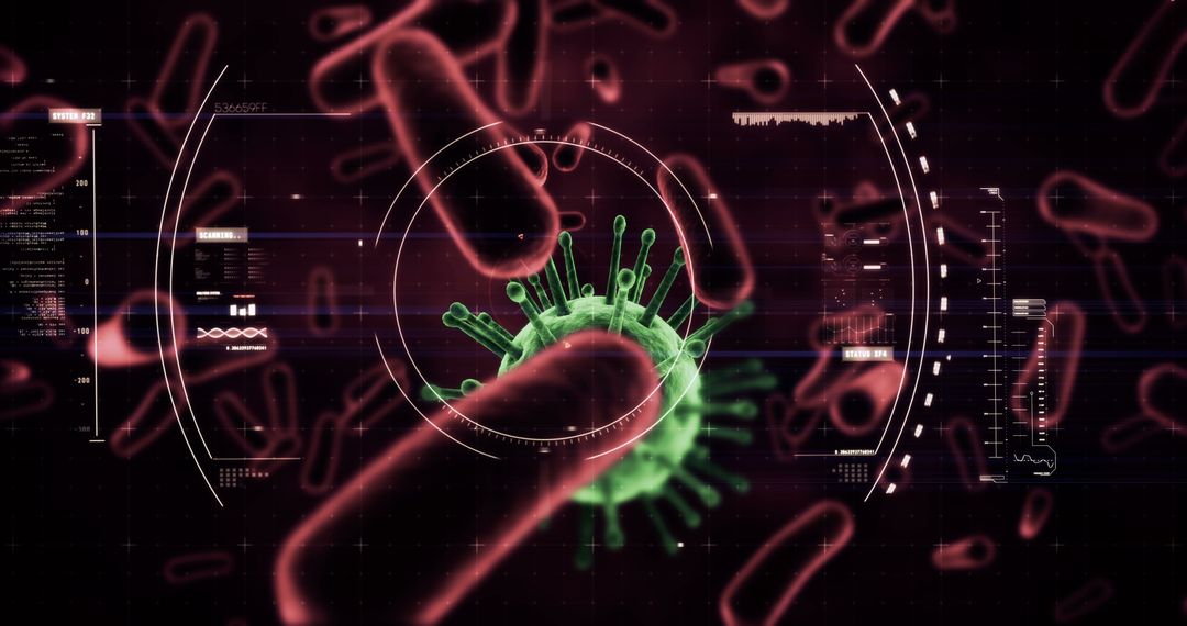 Futuristic Digital Depiction of Virus and Bacteria with HUD Elements - Free Images, Stock Photos and Pictures on Pikwizard.com