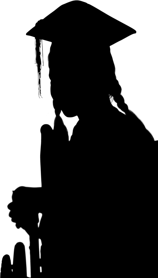 Graduating Girl in Wheelchair Silhouette on Transparent Background