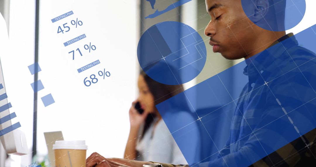 Focused Professional Analyzing Data with Technology Overlay