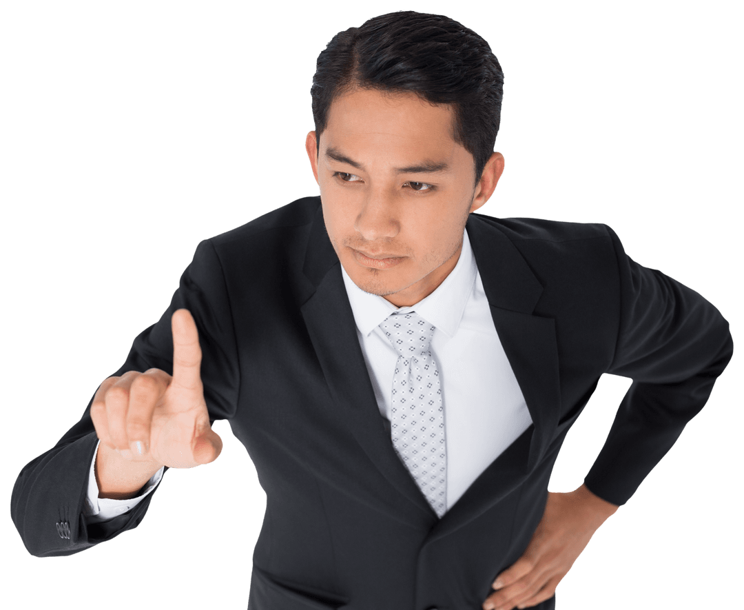 Businessman Pointing Upwards on Transparent Background