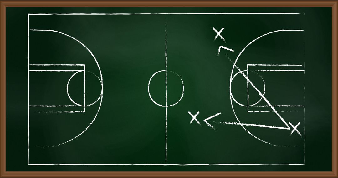 Basketball Strategy Diagram on Chalkboard